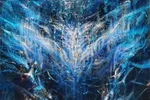 Large XXL enigmatic metaphysical blue abstract angel composition