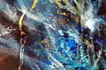 Large XXL enigmatic metaphysical blue abstract angel composition