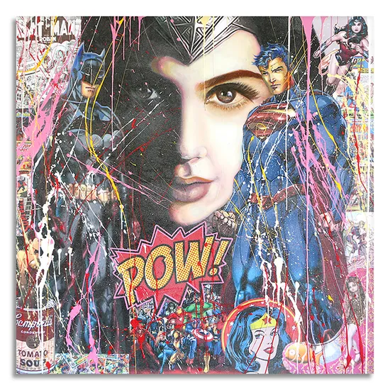 Batman Superman Beauty - Original Painting on Canvas