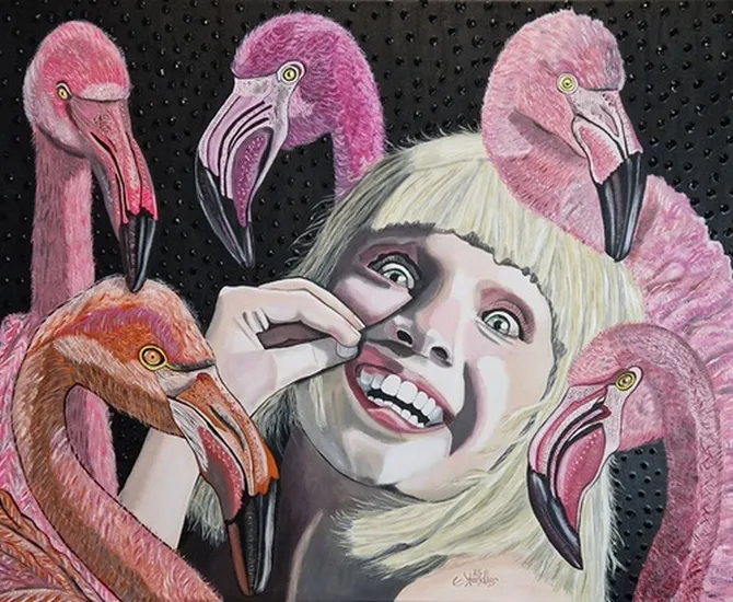 Maddie with night flamingos