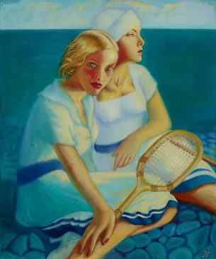 Tennis Players by the Sea